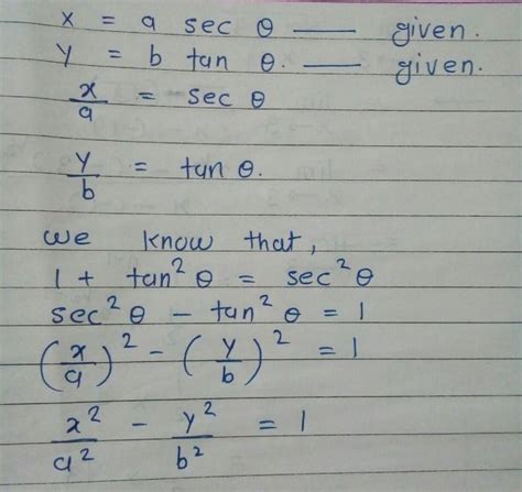 Eliminate Theta From The Equation X Is Equal To A Sec Theta Y Is Equal