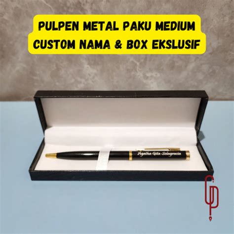 Jual Pulpen Metal Paku Medium Custom Nama Box Ekslusif Hitam