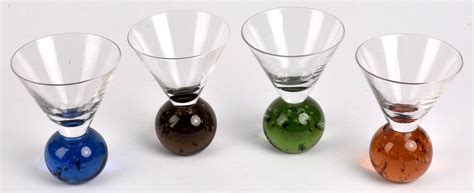 A Cool Set Of Four 4 Colors Vintage Scandinavian Ball Bottom Martini Glasses Martini