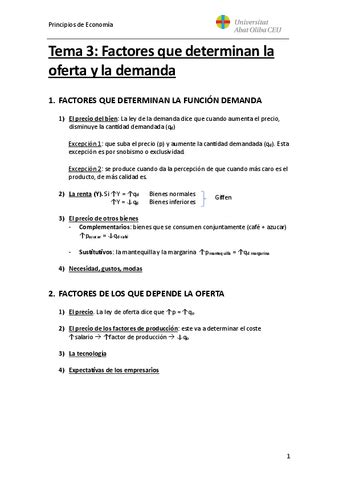 Tema 3 Y 4 Factores Que Determinan La Oferta Y La Demanda Pdf