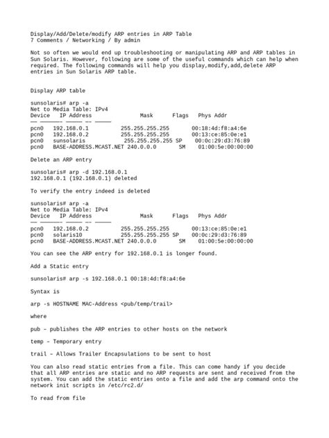 Display Add Delete Modify Arp Entries In Arp Table Pdf