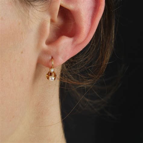 Boucles D Oreilles Dormeuses Or Jaune Perles Bijouxbaume