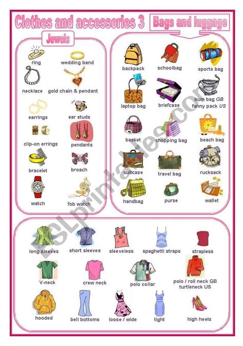 Clothes And Accessories 3 A Pictionary Editable Esl Worksheet By