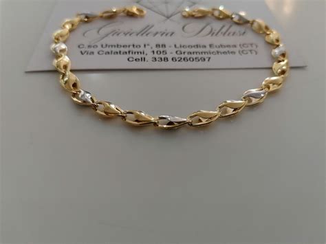 BRACCIALE ORO Bicolore GIALLO BIANCO 18 Kt 750 Uomo Donna Unisex