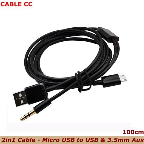 1m 2in1 Kabel Micro USB Na USB I 3 5mm Aux Standardowe Gniazdo Audio