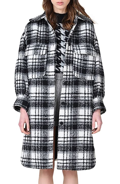 Molly Bracken Oversize Plaid Coat Black Editorialist