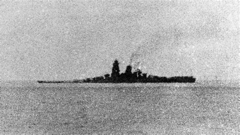 Japanese battleship Musashi on 24 October 1944, down at the bow and ...