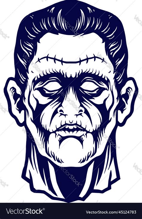 Zombie face halloween monochrome Royalty Free Vector Image