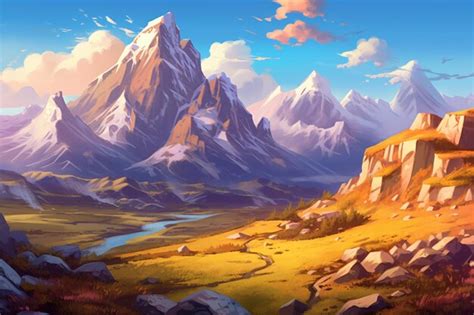 Premium AI Image Mountains And A River In A Valley With Rocks And