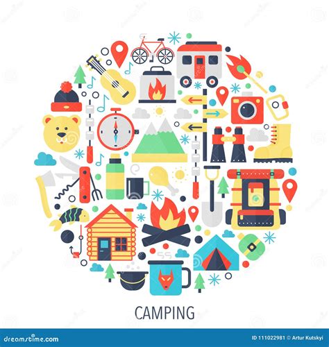 Camping Flat Infographics Icons In Circle Color Concept Illustration