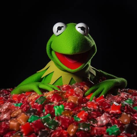 Premium AI Image A Close Up Of A Person Sitting On A Pile Of Gummy