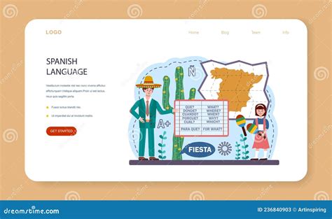 Spanish Learning Web Banner Or Landing Page Language School Stock