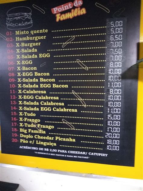 Carta del pub y bar Point da Família Itatiaia