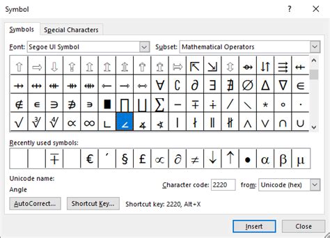 How To Insert Angle Symbol In Word Microsoft Word 2016