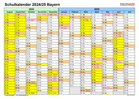 Schulkalender 20242025 Bayern Für Excel