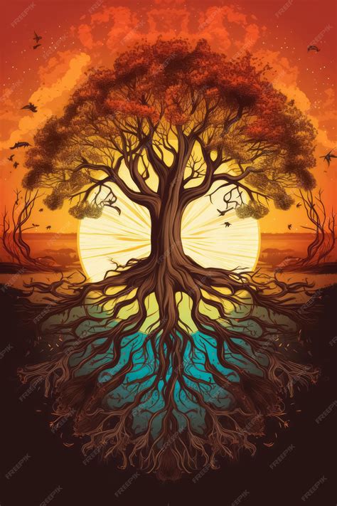 Hermosa Ilustración Del árbol De La Vida Símbolo Sagrado Individualidad Concepto De Prosperidad