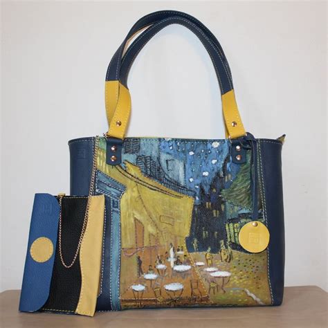 Borsa pelle dipinta a mano Van Gogh, Borsa pelle applique donna, Borsa ...