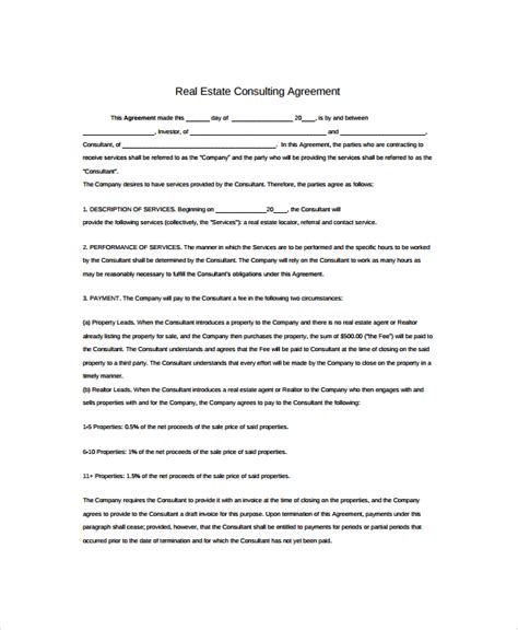 FREE 14 Sample Real Estate Consulting Agreement Templates In PDF MS