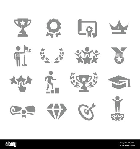 Award And Achievement Vector Icon Set Cup Ribbon Badge And Laurel