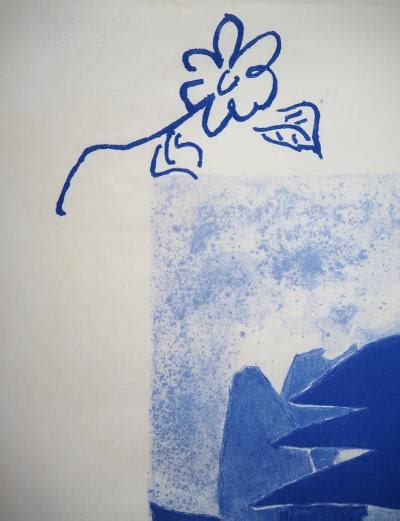 Georges Braque Feuilles Et Fleurs Bleues Lithographie