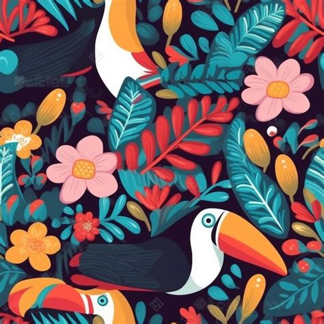 Premium AI Image | Toucans in the jungle with flowers and plants