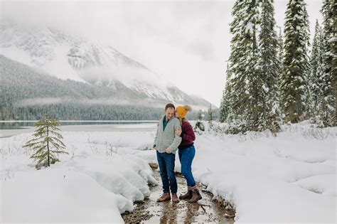 Emerald Lake Winter engagement photos at the natural bridge in Yoho