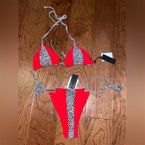 Kendall Kylie Swim Nwt Kendall And Kylie Cheetah Liquid Leo Red Piece String Bikini Set