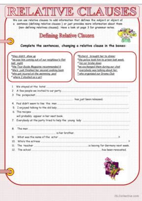 Relative Clauses Non Defining English Esl Worksheets Pdf