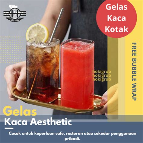 Jual Gelas Kaca Kotak Kopi Teh Juice Aesthetic Square Glass 470ml