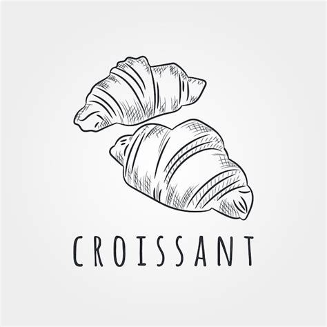 Icono Dibujado A Mano Croissant Pastel Horneado Aislado Vector Premium