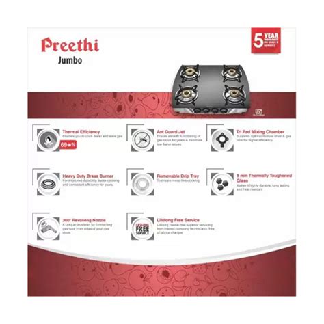 Buy Preethi Gas Stove 4 Burner Bf Jumbo Ss Gts106 From Nikshan Online