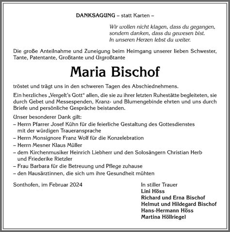 Traueranzeigen von Maria Bischof Allgäuer Zeitung