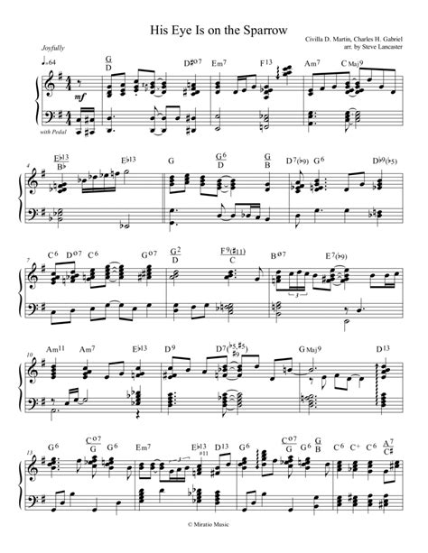 His Eye Is On The Sparrow Joyful Arr For Solo Piano Sheet Music