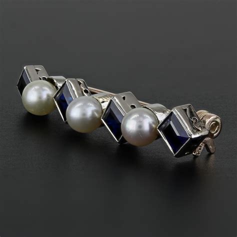 Vintage 10k White Gold Sapphire And Pearl Pin Brooch Aandv Pawn