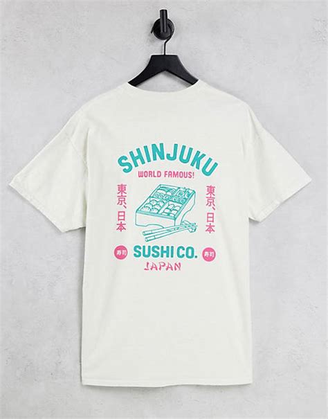 New Look T Shirt With Shinjuku Back Print In Overdye Off White Asos