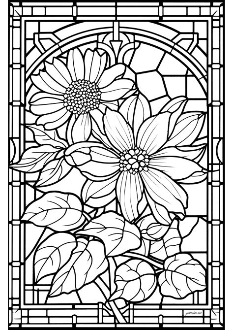 Stained Glass Flower 1 Stained Glass Coloring Pages For Adults