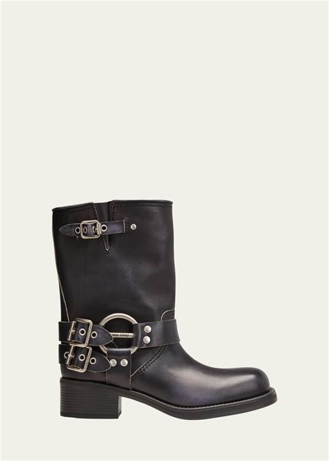 Miu Miu Leather Harness Buckle Biker Boots Bergdorf Goodman