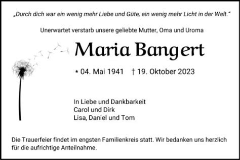 Traueranzeigen Von Maria Bangert Trauerportal Ihrer Tageszeitung