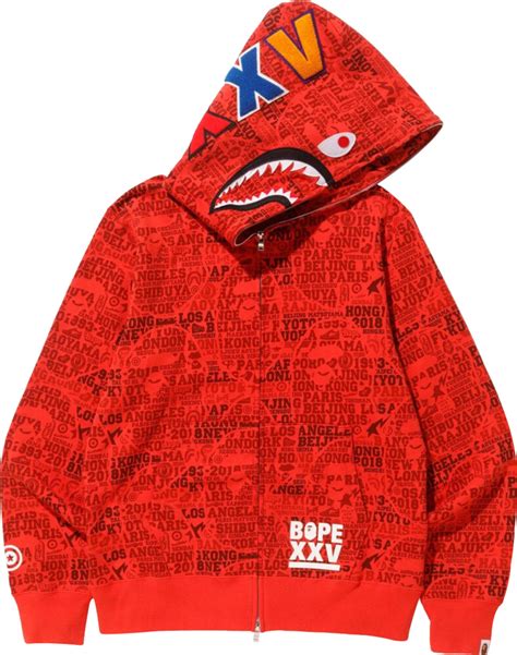 BAPE Red 'XXV Cities Camo' Shark Zip Hoodie | INC STYLE