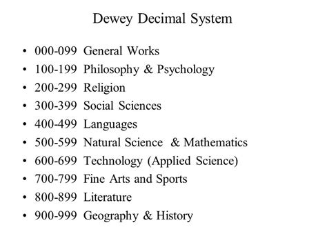 Library Dewey Decimal System Dewey Decimal System Dewey 45 Off