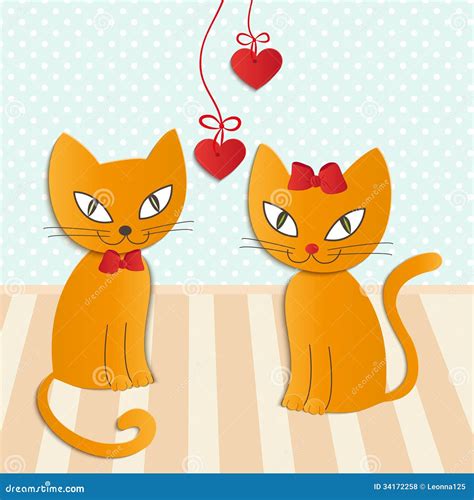 Romantic Couple Of Two Loving Cats Illustration Stock Illustration