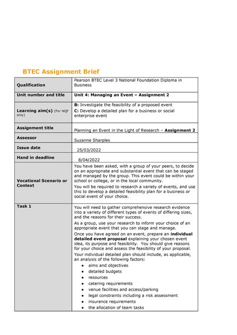 Unit Managing An Event Aims Ass Btec Assignment Brief