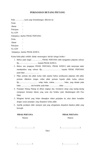 Contoh Surat Perjanjian PDF