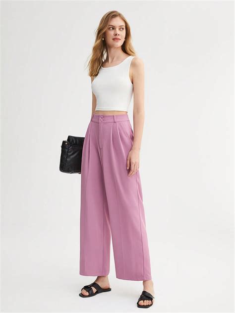 Shein Bizwear Fold Pleated Detail Wide Leg Pants Workwear Shein Usa