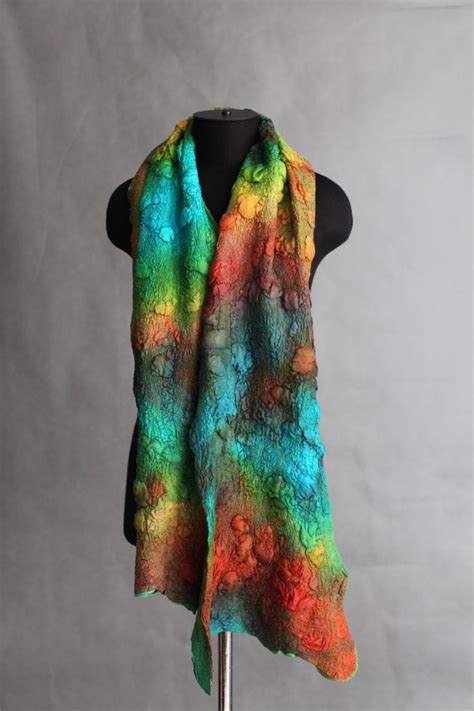 Nuno Felted Scarf Long Textured Merino Wool Silk Scarves