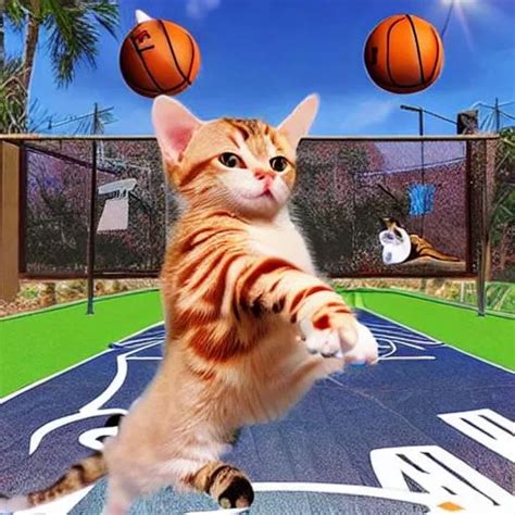 4d Hyper Realistic Cat Cat Playing Basketball Ba Openart