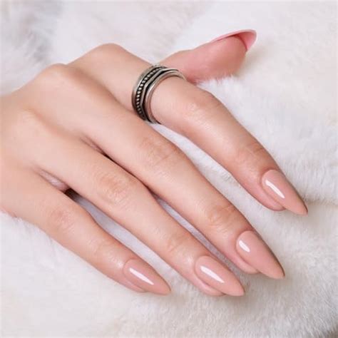 Amazon Press On Nails Almond Wooyas Nude Pink Glossy Fake Nails Medium Almond Shaped Glue