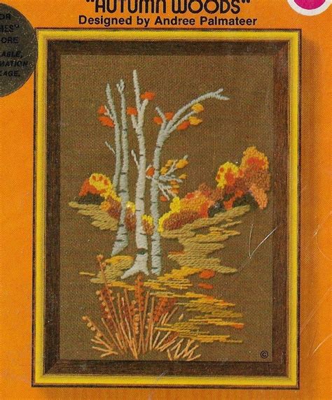 S Autumn Woods Sunset Crewel Embroidery Kit Designed Etsy