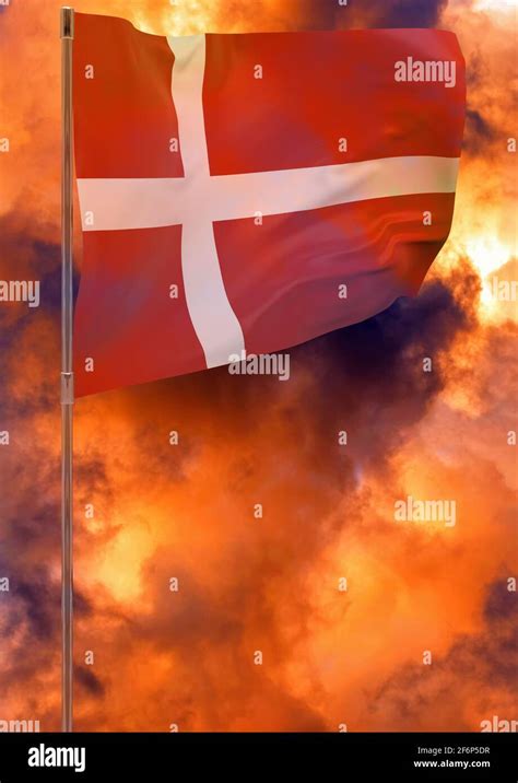 Denmark Flag With Sky Background Waving Banner National Flag Of