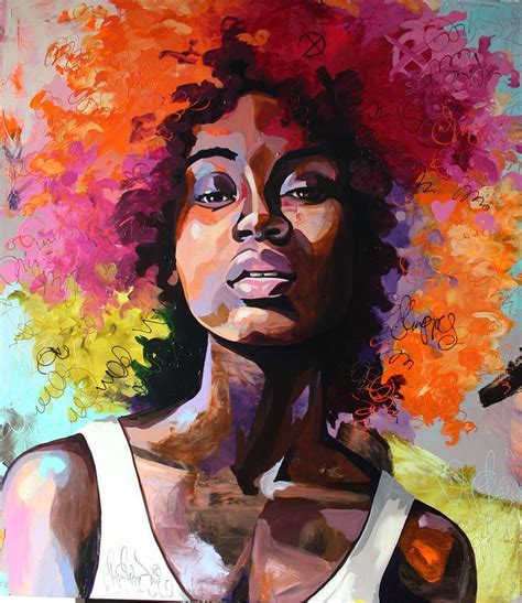 Art Afro Cheveux Cr Pus Nappy Naturels Portrait Peinture Peinture